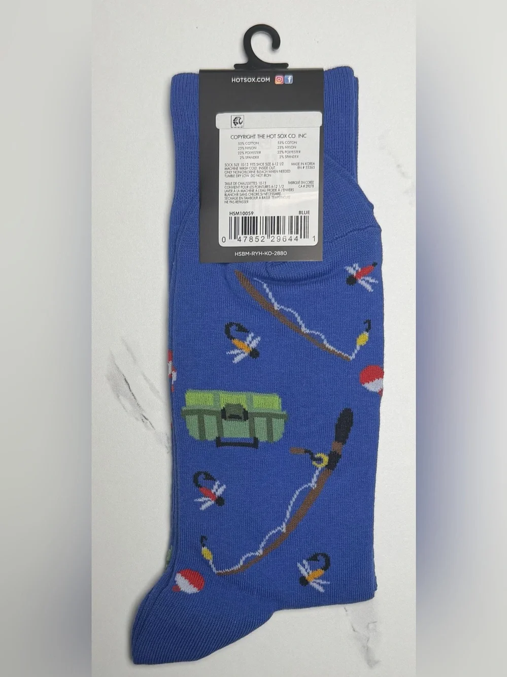 Hotsox Men Blue Fishing-Print Crew Socks